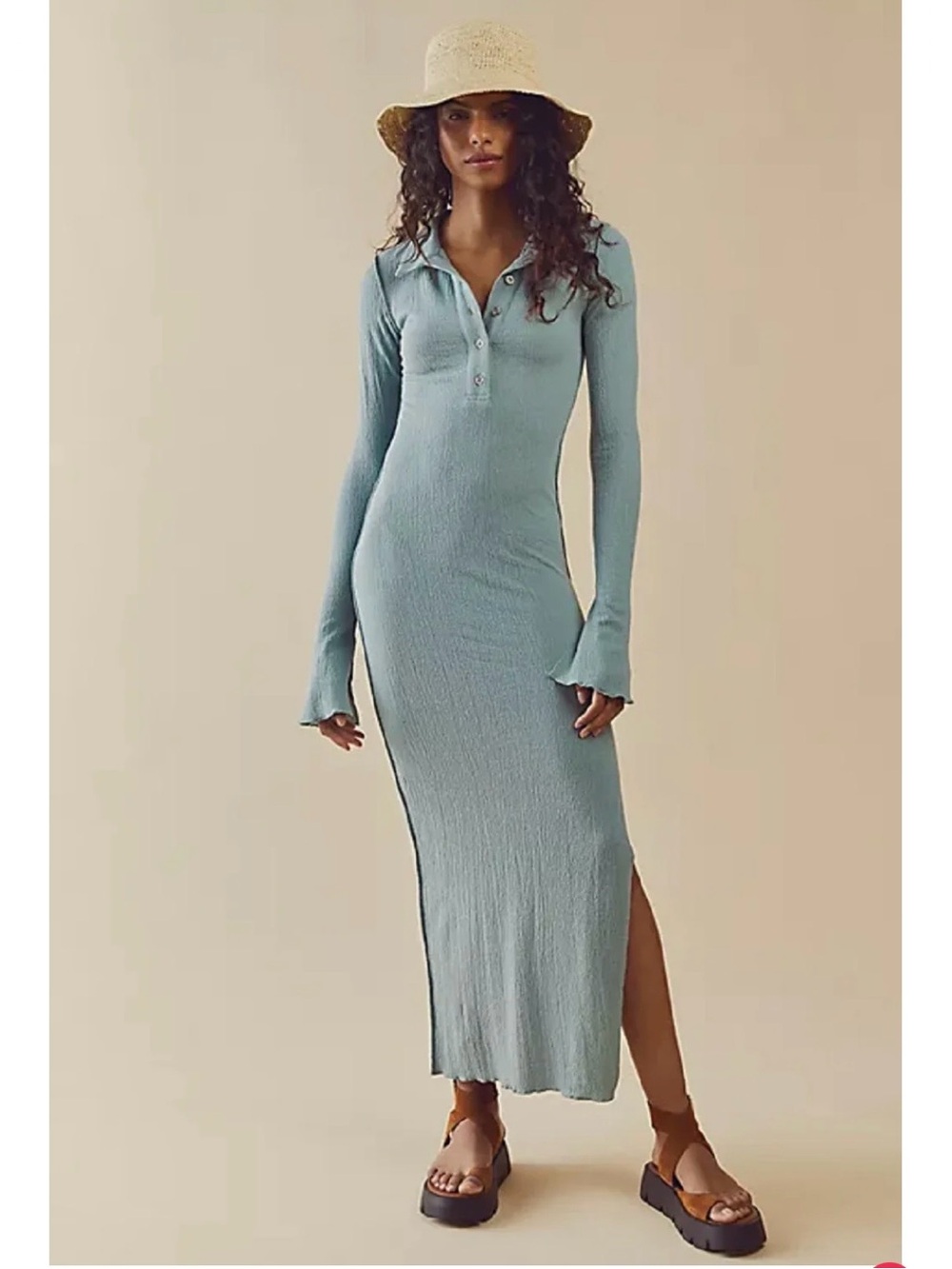 Free People Olivia Henley Knit Column Maxi Dress in Ocean Mist size MEDIUM